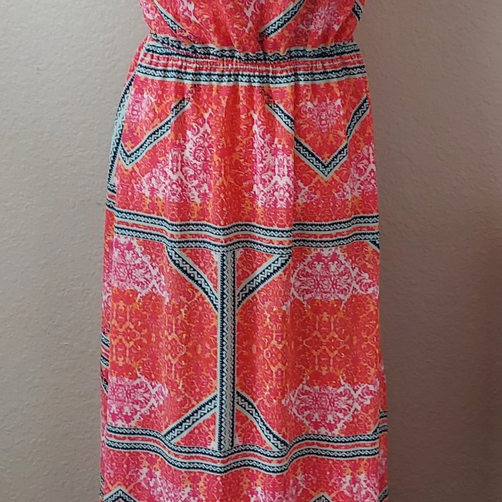 MinkPink Eastern Aztec Pink Print Maxi Dress Side Slits Sz M - Picture 6 of 10